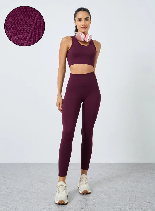 Styli Active Multi Texture Sports Bra and Broad Waistband Leggings Set