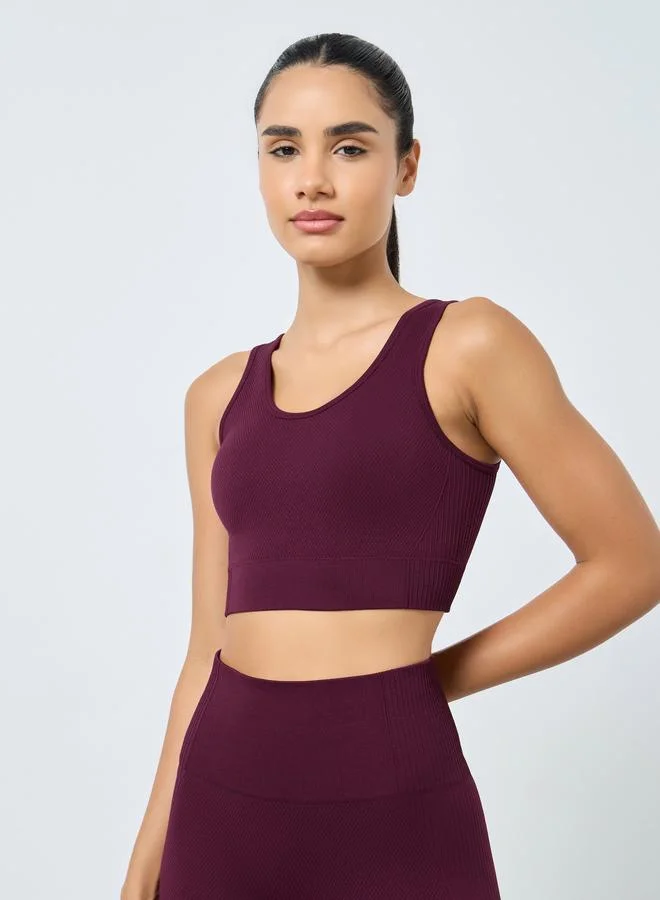 Styli Active Multi Texture Sports Bra and Broad Waistband Leggings Set