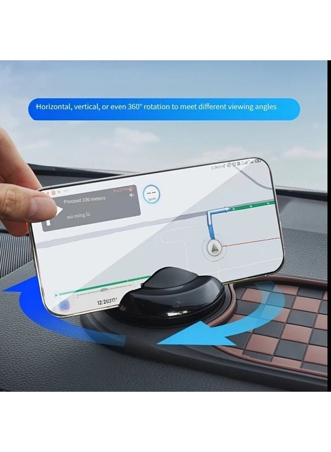 Grey Checkered Car Dashboard Organizer Mat With Phone Holder And Glasses Storage - Image 5