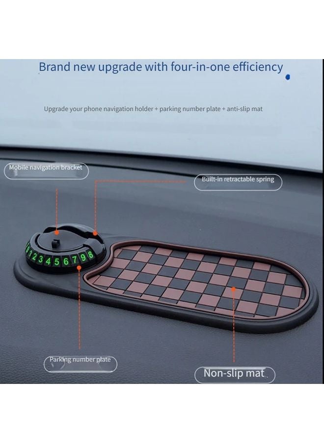 Grey Checkered Car Dashboard Organizer Mat With Phone Holder And Glasses Storage - Image 4