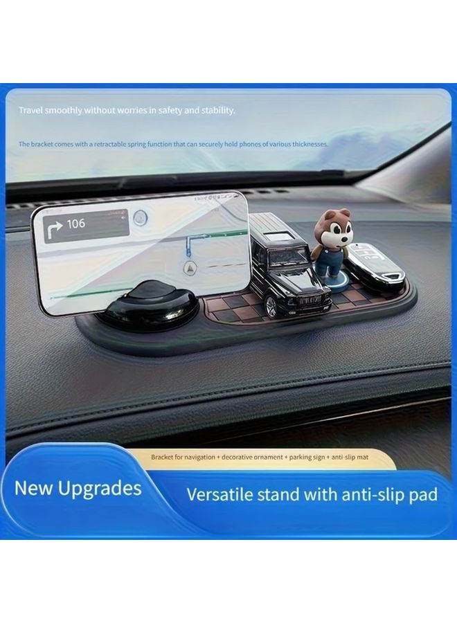 Grey Checkered Car Dashboard Organizer Mat With Phone Holder And Glasses Storage - Image 3