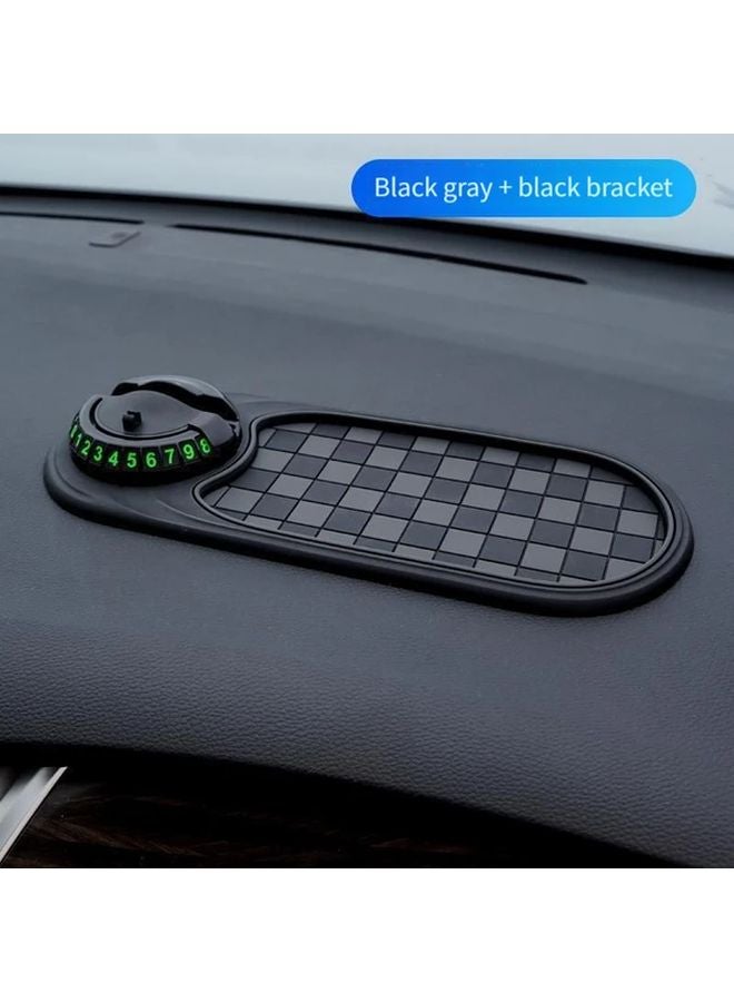 Grey Checkered Car Dashboard Organizer Mat With Phone Holder And Glasses Storage - Image 1