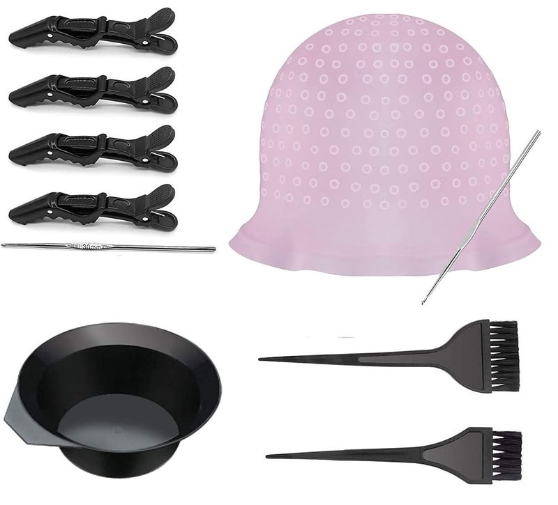 Leticia Highlight Caps Set for Color Hair Professional Reusable Highlighting Caps with Hooks4 Crocodile Clips For Hair1 Hair Bowel2 Hair Brush for Man Women - Image 1
