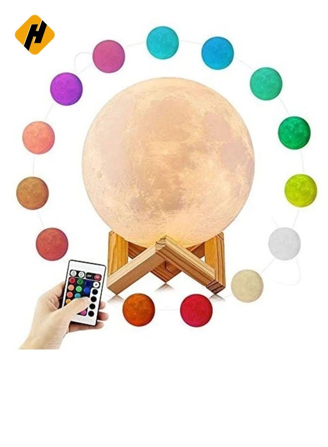 HuHa 3D Printing Moon Lamp 16 Colors Moon Light 7.87 Inch Night Light for Kids Gift for Women USB Charging and Touch Control Brightness Lunar Lamp  - Image 1