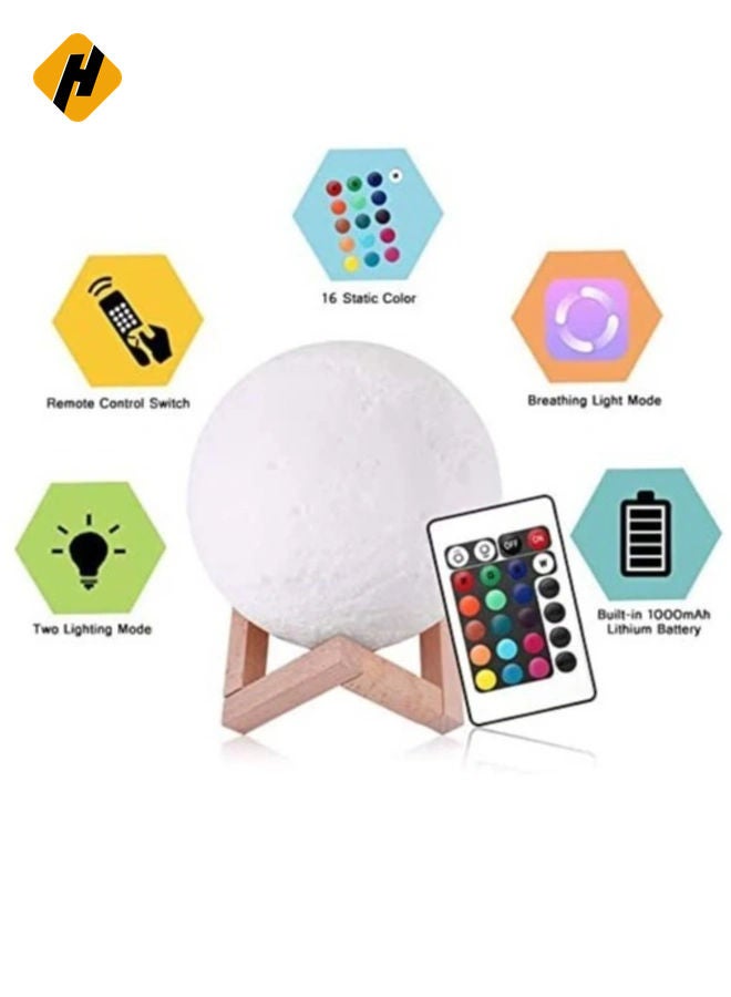 HuHa 3D Printing Moon Lamp 16 Colors Moon Light 7.87 Inch Night Light for Kids Gift for Women USB Charging and Touch Control Brightness Lunar Lamp  - Image 5