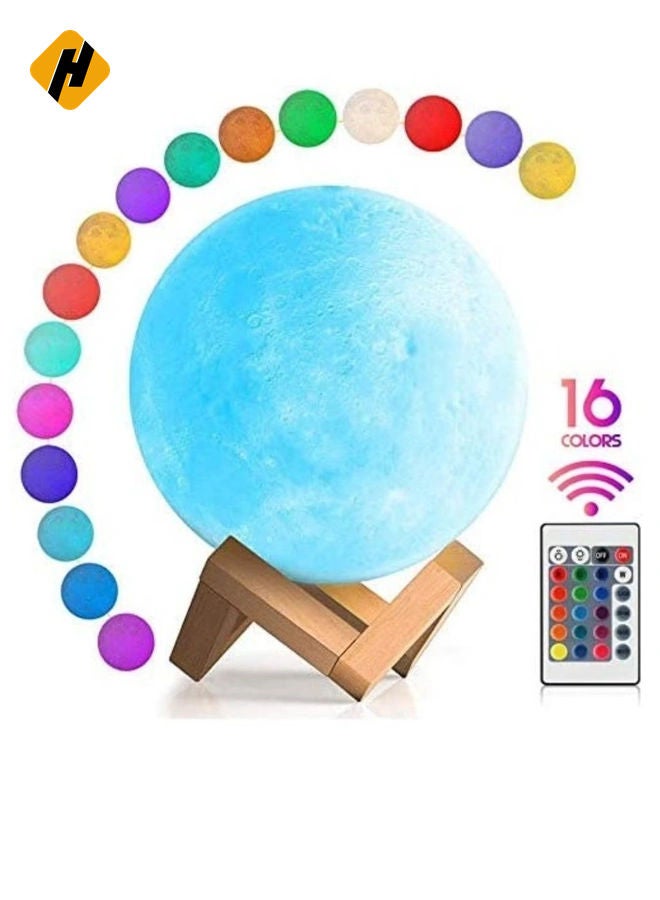 HuHa 3D Printing Moon Lamp 16 Colors Moon Light 7.87 Inch Night Light for Kids Gift for Women USB Charging and Touch Control Brightness Lunar Lamp  - Image 2
