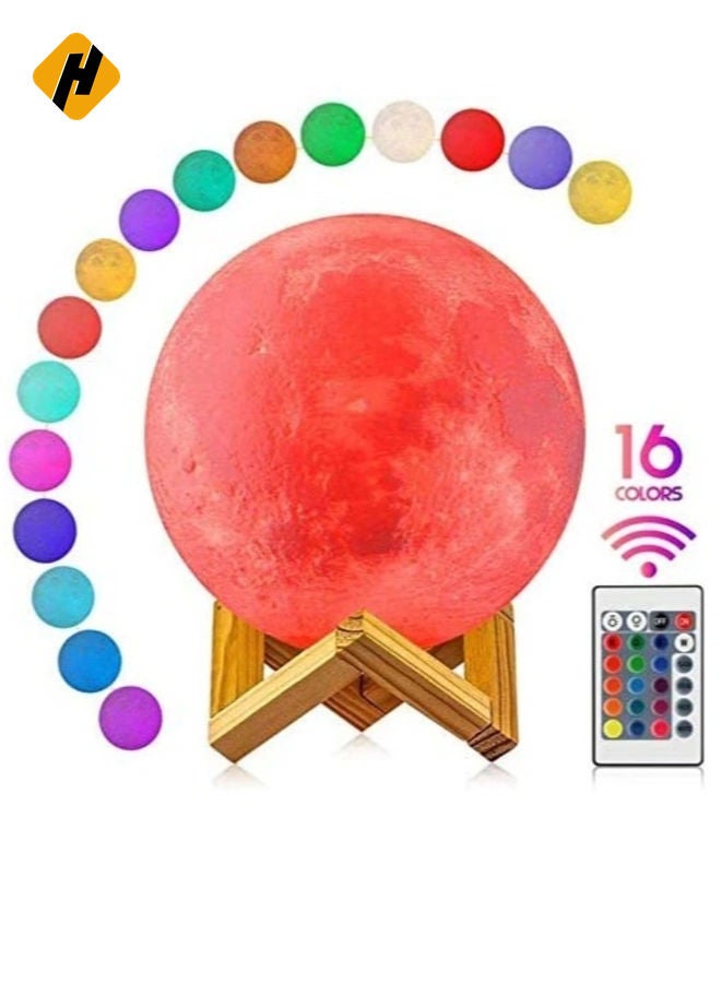 HuHa 3D Printing Moon Lamp 16 Colors Moon Light 7.87 Inch Night Light for Kids Gift for Women USB Charging and Touch Control Brightness Lunar Lamp  - Image 3