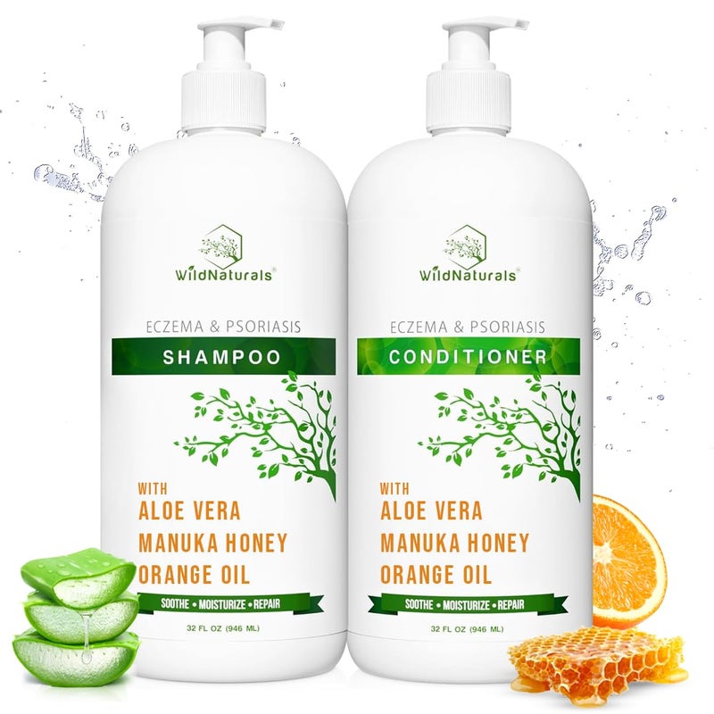 Wild Naturals Eczema Psoriasis AntiDandruff  Seborrheic Dermatitis Shampoo Set for Dry Itchy Scalp  Hair Treatment  For Men  Women