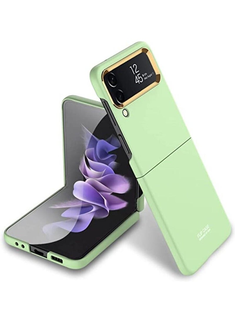 GKK - amsung Z Flip 4 Case, Ultra-Thin Folding Shell Galaxy Z Flip 4 Case Electroplated Metal Lens Frame All-Inclusive Protection Case for Samsung Galaxy Z Flip 4 5G, Temperamental Matcha Green - Image 1