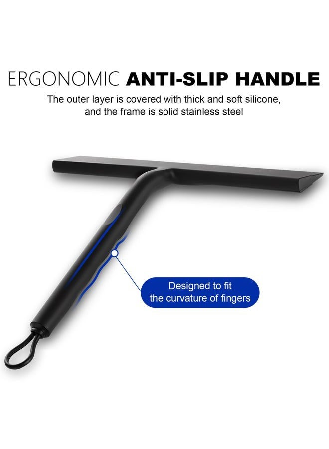 wlich Shower Squeegee for Glass Doors and Bathroom, Stainless Steel with Silicone Blade, Window and Mirror Cleaner with No-Drill Hook, Streak-Free Cleaning Tool - Image 3
