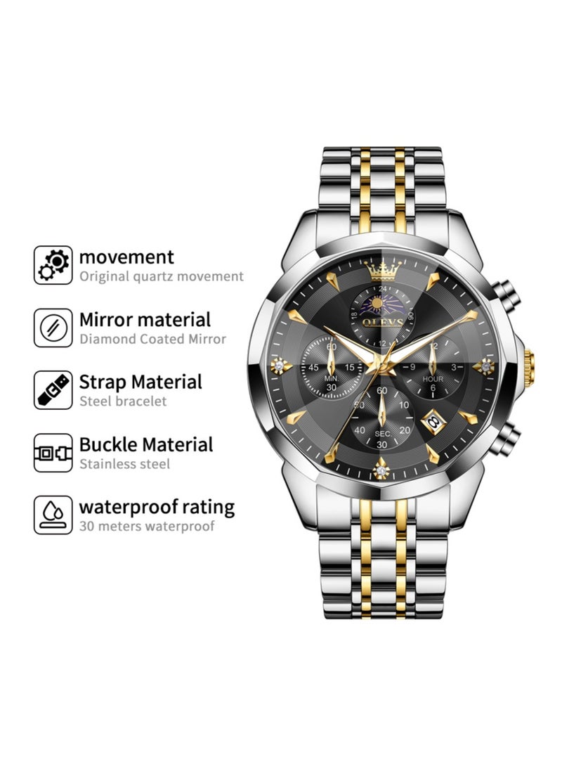 OLEVS High-End Luxurious Men's Watch Waterproof Multifunctional Stainless Steel Strap Durable Anti-Slip Coated Glass Stylish Luminous Timepiece - Image 1