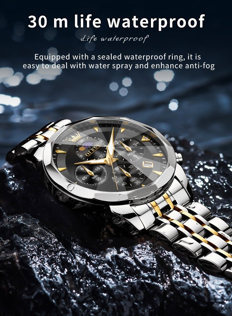 OLEVS High-End Luxurious Men's Watch Waterproof Multifunctional Stainless Steel Strap Durable Anti-Slip Coated Glass Stylish Luminous Timepiece - Image 3