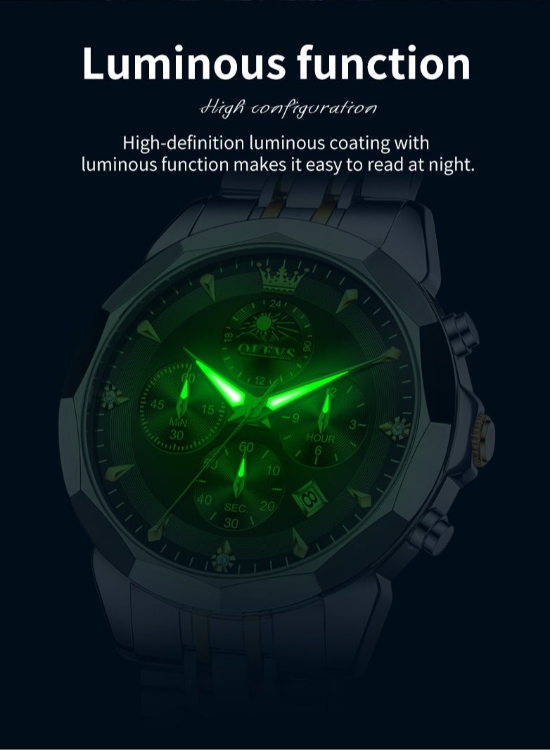 OLEVS High-End Luxurious Men's Watch Waterproof Multifunctional Stainless Steel Strap Durable Anti-Slip Coated Glass Stylish Luminous Timepiece - Image 4