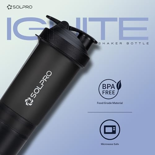 SOLPRO Polypropylene Ignite Shaker Bottle | 750Ml | Built In Storage Compartment | Leak-Proof And Portable | Non-Slip Grip | Ideal For Protein Shakes, Smoothies, Pre Workout And More | BPA Free Black - Image 2
