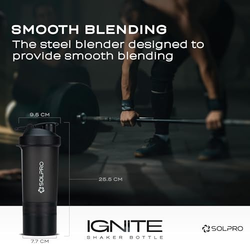SOLPRO Polypropylene Ignite Shaker Bottle | 750Ml | Built In Storage Compartment | Leak-Proof And Portable | Non-Slip Grip | Ideal For Protein Shakes, Smoothies, Pre Workout And More | BPA Free Black - Image 5