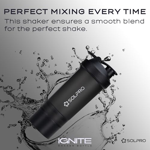 SOLPRO Polypropylene Ignite Shaker Bottle | 750Ml | Built In Storage Compartment | Leak-Proof And Portable | Non-Slip Grip | Ideal For Protein Shakes, Smoothies, Pre Workout And More | BPA Free Black - Image 4