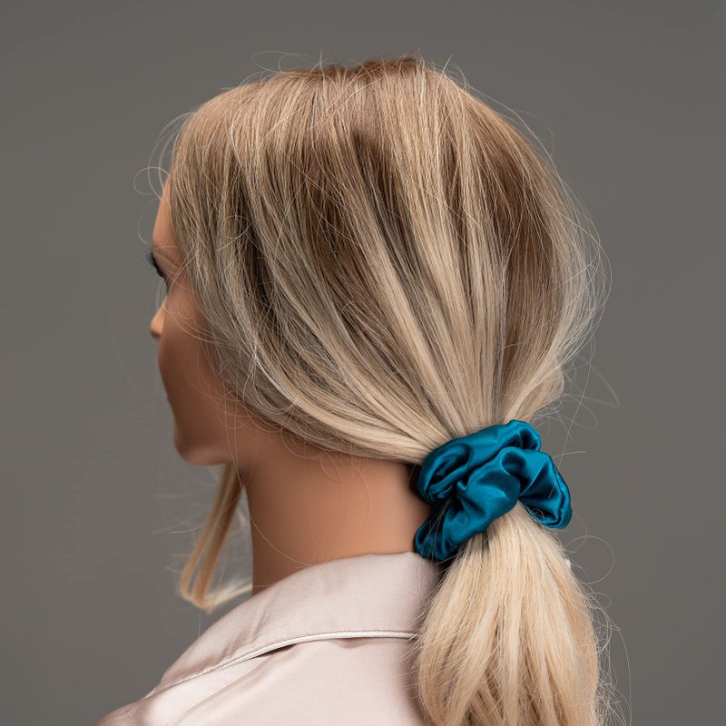 Silmer Silk Scrunchies for Hair 100% Mulberry Silk Hair Ties 3 Pack(Pink, Peacock Blue, Apricot) - Image 3
