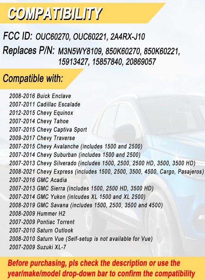 Vurkcy Key Fob Replacement for 2007-2010 GMC Acadia, OUC60270, OUC60221, 2pcs - Image 2
