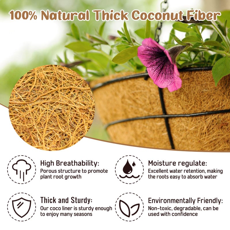 Legigo 3 Pack 20 Inch Hanging Basket Coco Liners Replacement, 100% Natural Round Coconut Coco Fiber Planter Basket Liners for Hanging Basket Flowers/Vegetables - Image 2