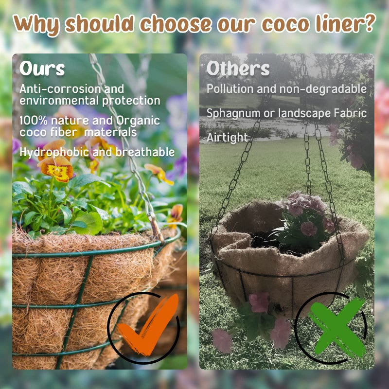 Legigo 3 Pack 20 Inch Hanging Basket Coco Liners Replacement, 100% Natural Round Coconut Coco Fiber Planter Basket Liners for Hanging Basket Flowers/Vegetables - Image 5