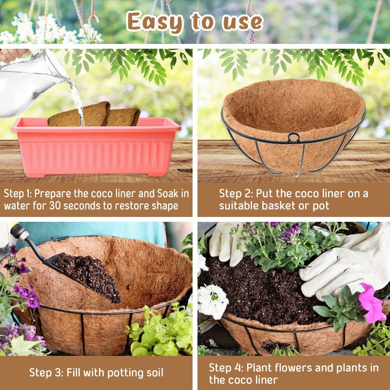Legigo 3 Pack 20 Inch Hanging Basket Coco Liners Replacement, 100% Natural Round Coconut Coco Fiber Planter Basket Liners for Hanging Basket Flowers/Vegetables - Image 4