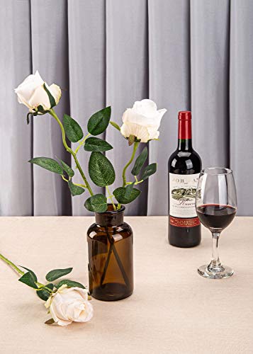 Flojery 10pcs Artificial Rose Flowers Long Stem Fake Silk Roses for DIY Wedding Bouquet Table Centerpiece Home Decor (White) - Image 5