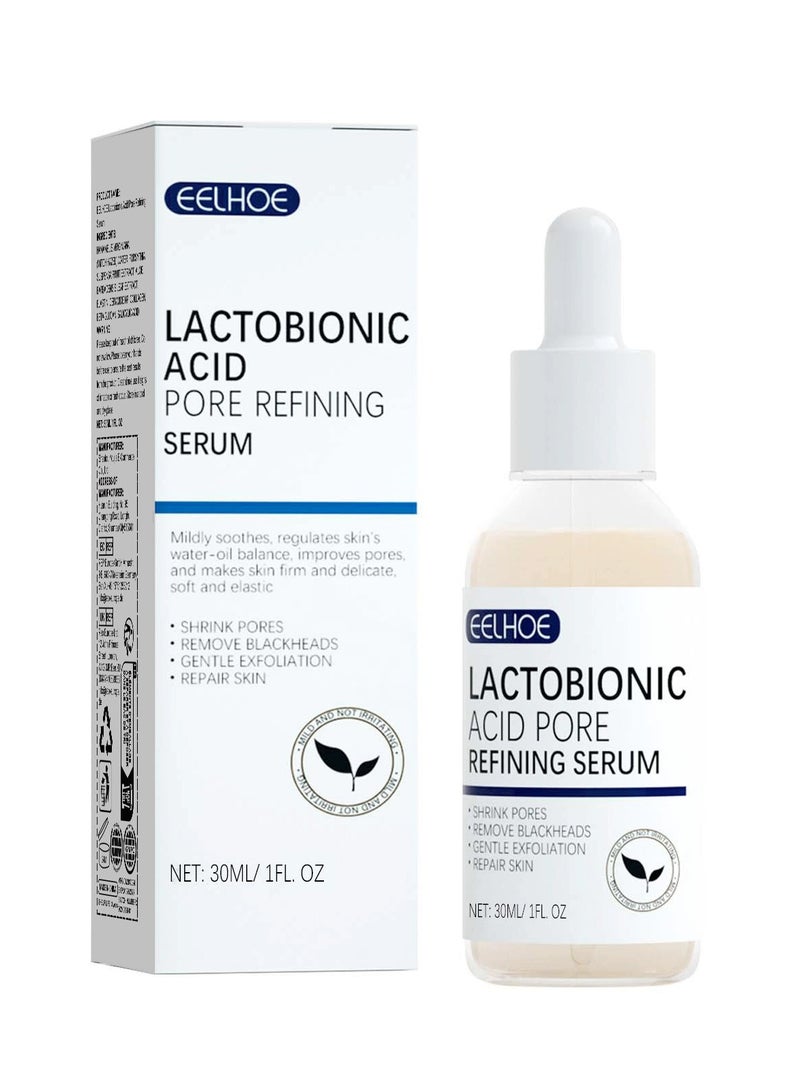 إيلهو مصل تنقية المسام من حمض اللاكتوبيونيك - مصل شد البشرة وتقليل المسام للرجال والنساء ، المسام الكبيرة ، تقليل الرؤوس السوداء وتحسين ملمس البشرة ، تقليص المسام تقليل الخطوط الدقيقة سائل الوجه 30 مل - Image 1