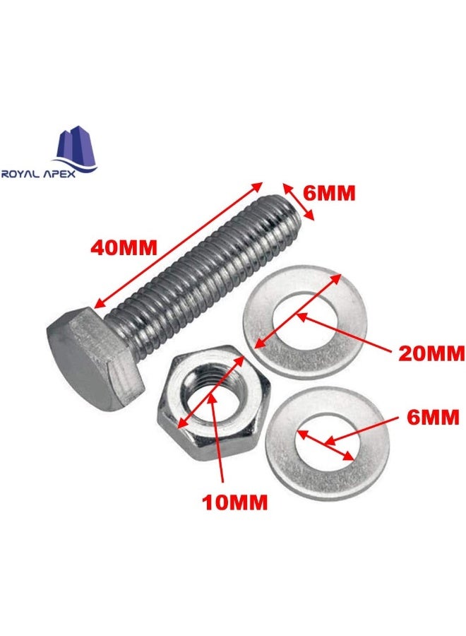 Royal Apex 12 Pcs Hex Head Screw Bolts Nuts And Washers Fully Thread Gi Plain Finish Bolt Set. 6 40Mm - Image 2