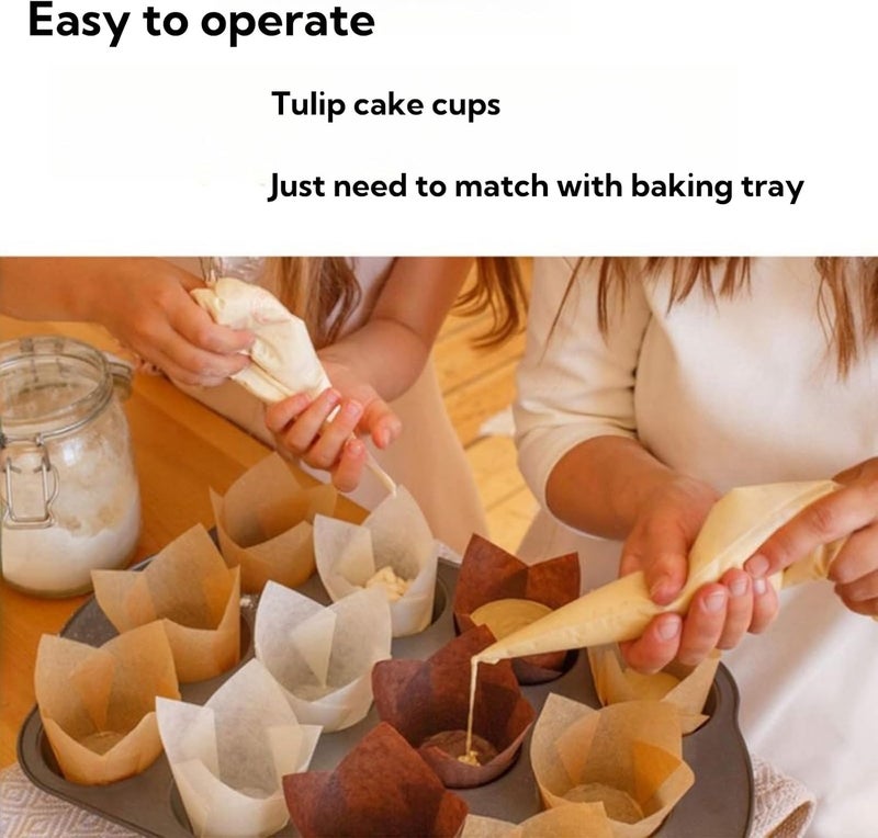 JDLYEVER Tulip Baking Cups – 200 Count Muffin Liners –Oil-Resistant Cupcake Cups for Baking – Great for Birthday Parties, Weddings, Bakeries, and Restaurants, Chic Tulip Design Muffin Wrappers - Image 3