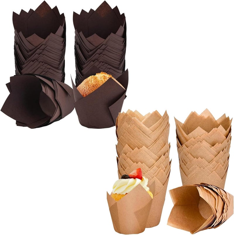 JDLYEVER Tulip Baking Cups – 200 Count Muffin Liners –Oil-Resistant Cupcake Cups for Baking – Great for Birthday Parties, Weddings, Bakeries, and Restaurants, Chic Tulip Design Muffin Wrappers - Image 1