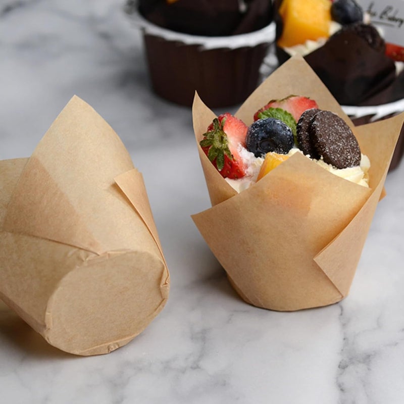 JDLYEVER Tulip Baking Cups – 200 Count Muffin Liners –Oil-Resistant Cupcake Cups for Baking – Great for Birthday Parties, Weddings, Bakeries, and Restaurants, Chic Tulip Design Muffin Wrappers - Image 5