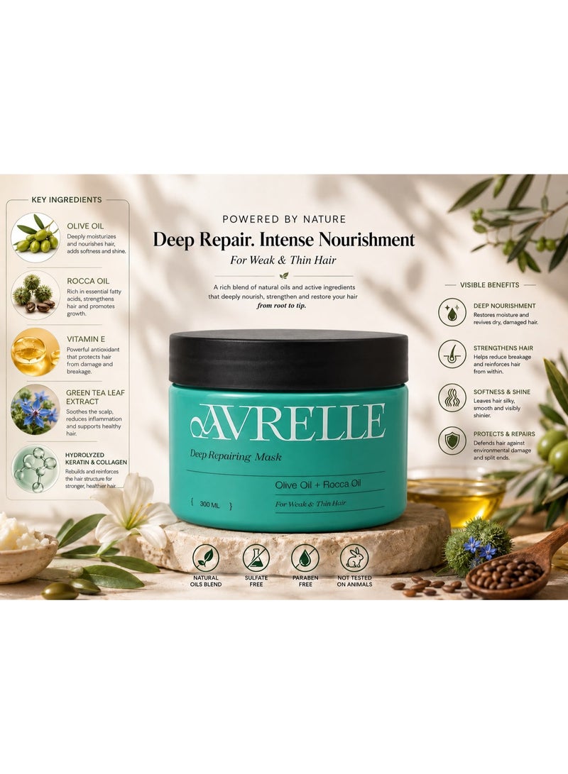 Avrelle Deep Repairing Hair Mask with Olive Oil & Rocca Oil for Weak & Thin Hair - 300 ml - Image 3