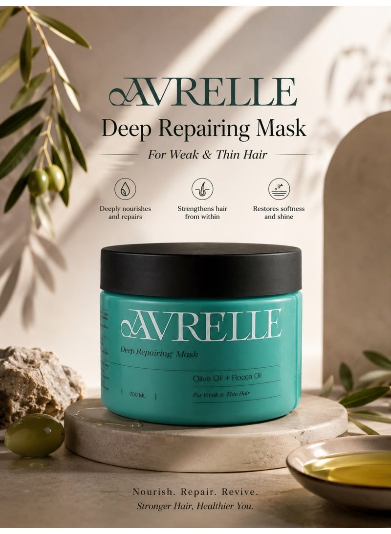 Avrelle Deep Repairing Hair Mask with Olive Oil & Rocca Oil for Weak & Thin Hair - 300 ml - Image 2