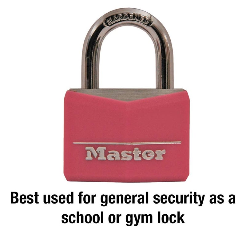 Master Lock Pink Covered Aluminum Keyed Padlock with Steel Shackle, Lock for Gym or School Locker with 1-9/16 Inch Lock Body, 146D - Image 2