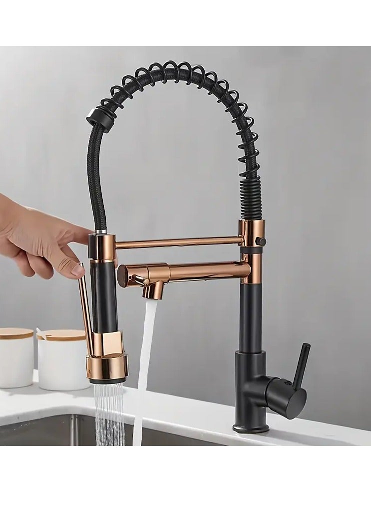 Yalin Kitchen Faucet with 360° Swivel Pull-Out Sprayer, Single Handle Mixer Tap with Dual Spray Modes (Rose Gold & Black) - Image 1