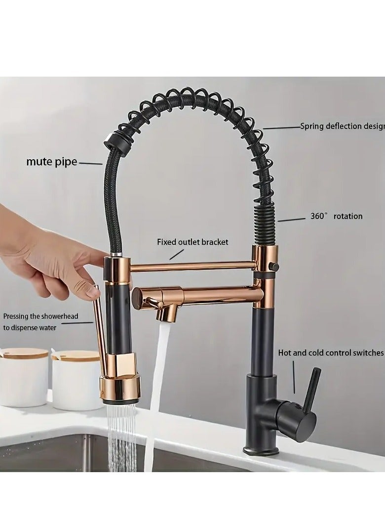 Yalin Kitchen Faucet with 360° Swivel Pull-Out Sprayer, Single Handle Mixer Tap with Dual Spray Modes (Rose Gold & Black) - Image 3