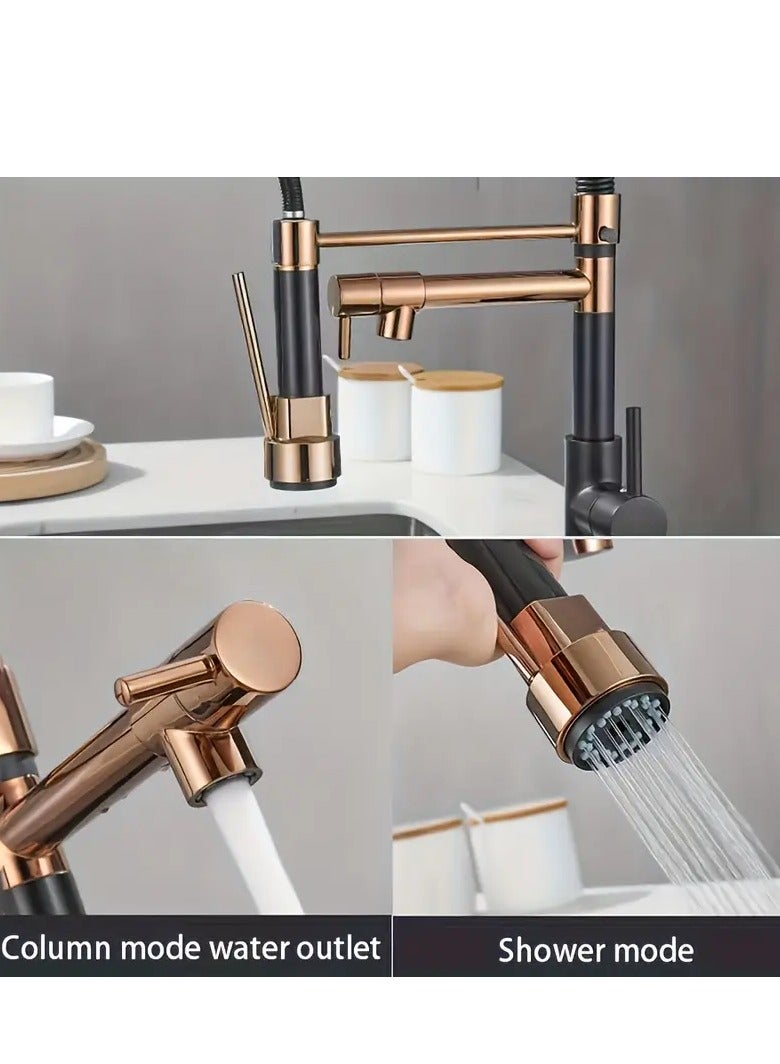 Yalin Kitchen Faucet with 360° Swivel Pull-Out Sprayer, Single Handle Mixer Tap with Dual Spray Modes (Rose Gold & Black) - Image 4