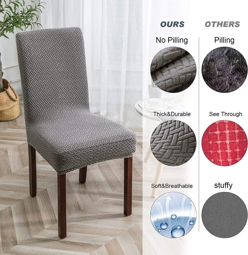 Lukzer Elastic Dining Chair Cover - 6PC Textured Grey Design | Soft Touch Universal Elastic Stretchable Jacquard Fabric Seat Cover | Removable Washable Short Dining Chair Cover Protector Seat Cover - Image 5