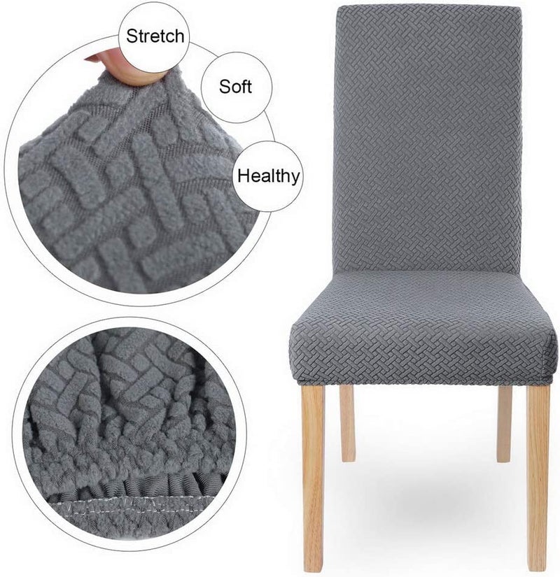 Lukzer Elastic Dining Chair Cover - 6PC Textured Grey Design | Soft Touch Universal Elastic Stretchable Jacquard Fabric Seat Cover | Removable Washable Short Dining Chair Cover Protector Seat Cover - Image 2