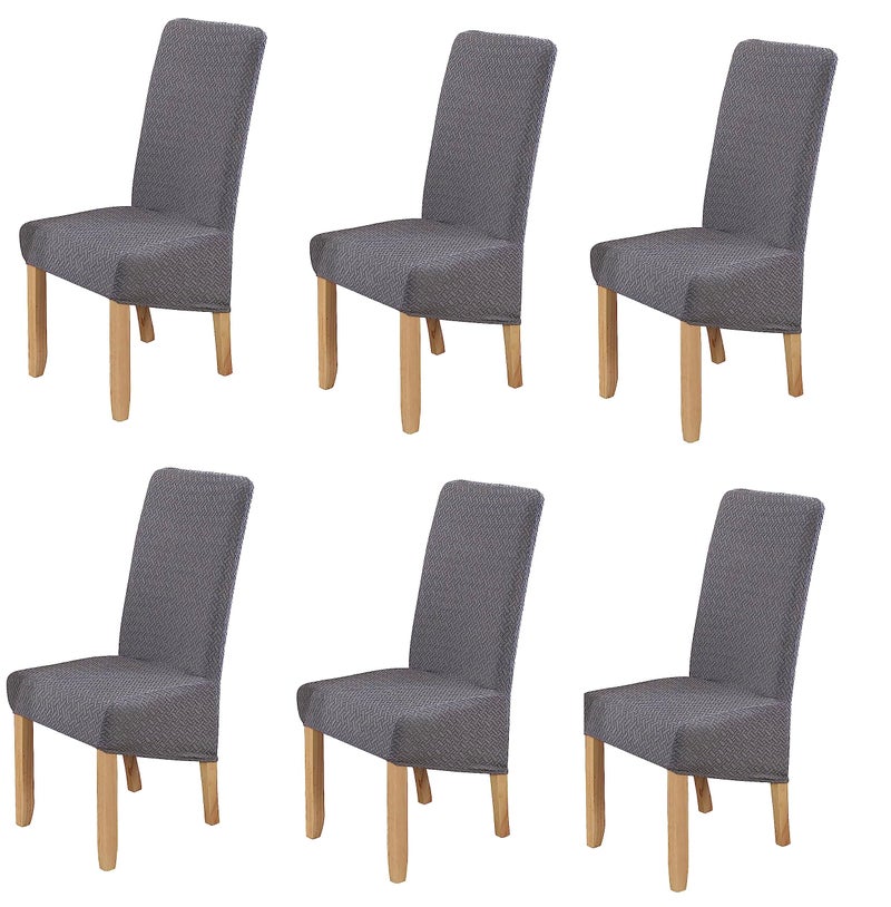 Lukzer Elastic Dining Chair Cover - 6PC Textured Grey Design | Soft Touch Universal Elastic Stretchable Jacquard Fabric Seat Cover | Removable Washable Short Dining Chair Cover Protector Seat Cover - Image 1
