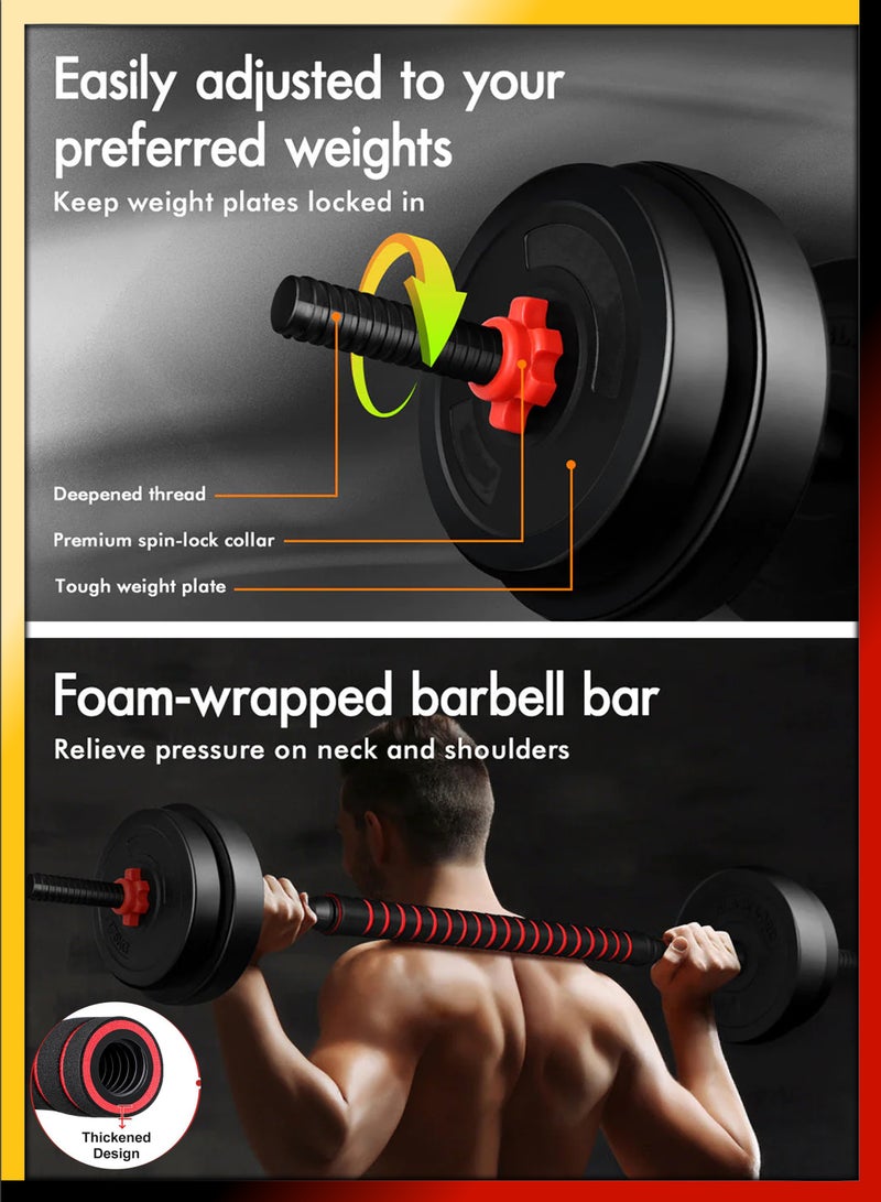 DBLEW 30kg Adjustable Dumbbell Barbell Macebell (2 Piece) Set with Non-slip Connecting Rod Muscle Training For Men Women Body Home Gym Fitness Workout Weightlifting Exercise - Image 2
