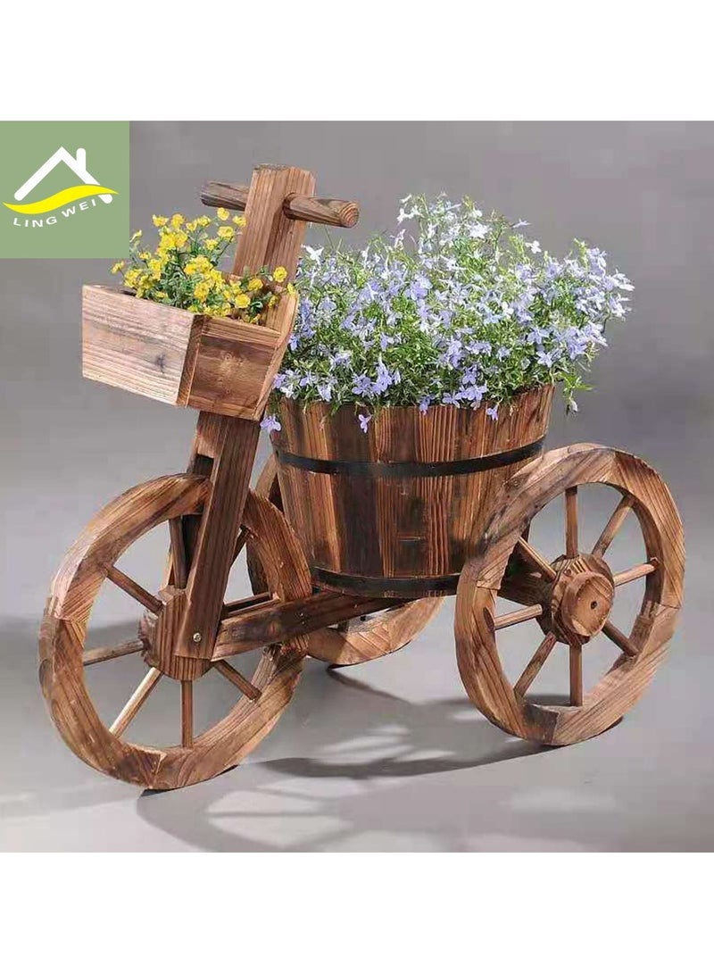 LINGWEI خزانة زهور خشبية على شكل دراجة - وعاء زهور زخرفي عتيق للحديقة، الفناء، وديكور المنزل | خشب صلب مقاوم للعوامل الجوية | عرض النباتات في الداخل والخارج - Image 3