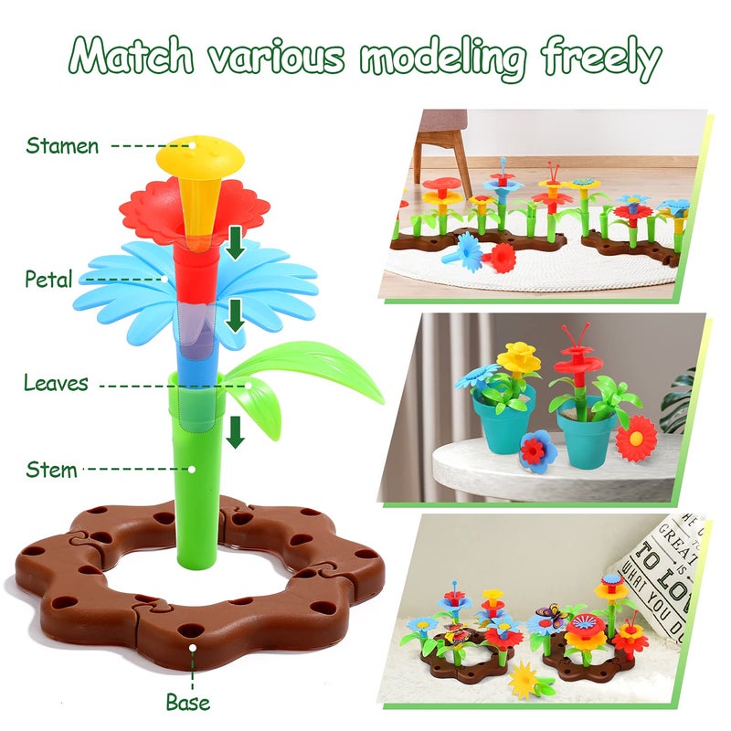 CUTE STONE Kids Gardening Tool Set, Garden Toys with Wheelbarrow, Watering Can, Shovel, Flower Garden Building Toy, Pretend Play Outdoor Indoor Activities Stem Toy Gifts for Boys Girls - Image 5