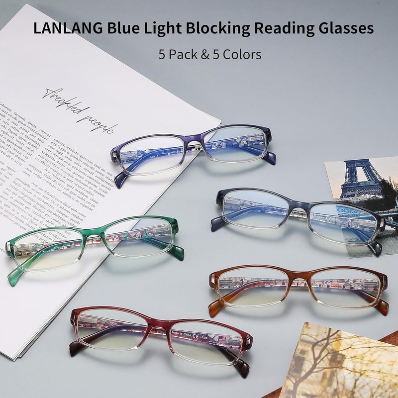 LANLANG 3-Pack Blue Light Blocking Reading Glasses for Women with 3 fashion colors, Spring Hinge, Anti Eyestrain Anti UV L-L010 - Image 3