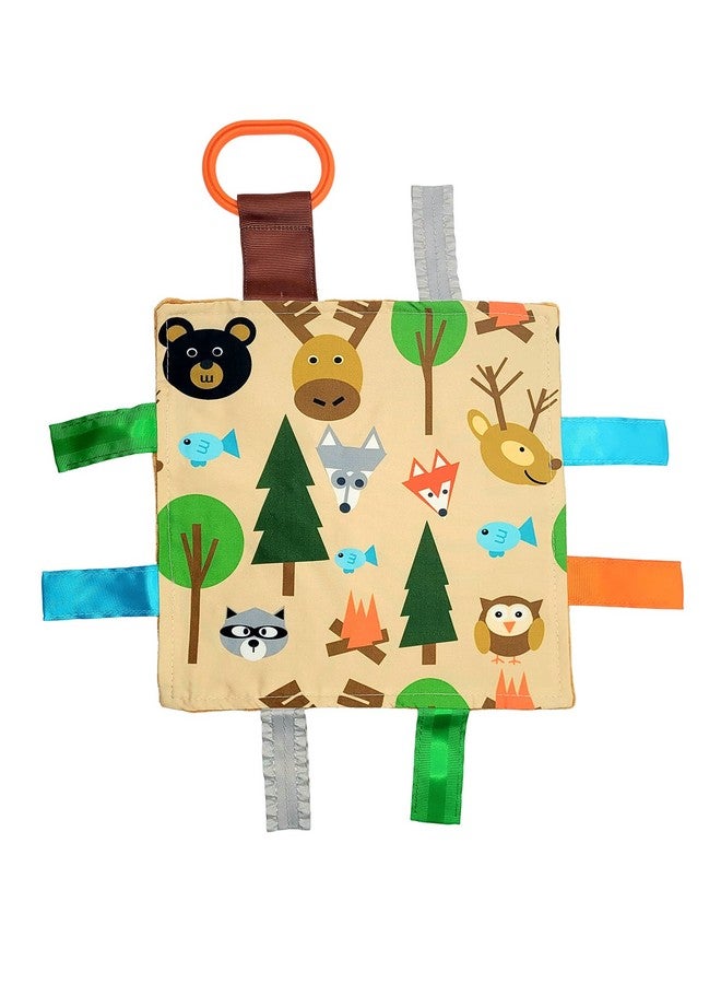 The Learning Lovey Baby Sensory Crinkle & Teething Square Lovey Toy With Closed Ribbon Tags For Increased Stimulation 8"X8" (Forest Animals) - Image 1