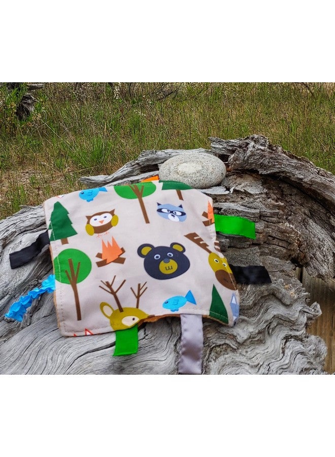 The Learning Lovey Baby Sensory Crinkle & Teething Square Lovey Toy With Closed Ribbon Tags For Increased Stimulation 8"X8" (Forest Animals) - Image 5