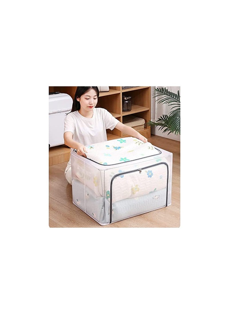 Spaceshoop - Foldable Transparent Storage Bags for Clothes Stackable Storage Boxes Storage Units with Stainless Steel Frame Folding Cabinet Boxes Steel Zipper Large Capacity 66L BLACK - Image 1