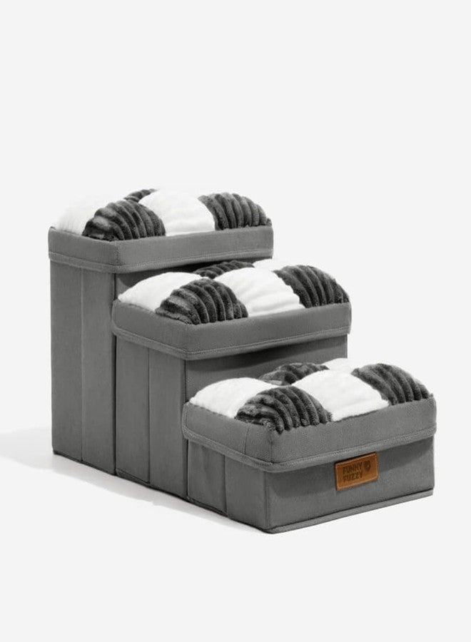 FUNNY FUZZY FUNNYFUZZY Dog Stairs with Storage 13“H,Foldable 3-Step Pet Steps for Small Medium Dogs with Sturdy Stylish Cover,Dog Steps for Couch Sofa and Chair,Non-Slip, Indoor,Grey - Image 1