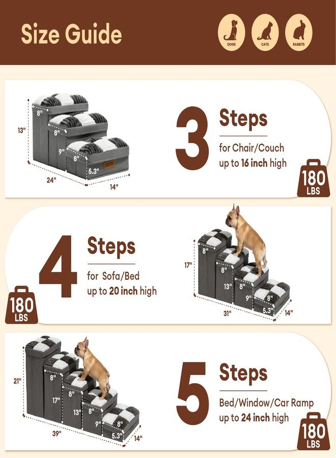 FUNNY FUZZY FUNNYFUZZY Dog Stairs with Storage 13“H,Foldable 3-Step Pet Steps for Small Medium Dogs with Sturdy Stylish Cover,Dog Steps for Couch Sofa and Chair,Non-Slip, Indoor,Grey - Image 2