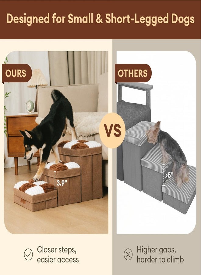FUNNY FUZZY FUNNYFUZZY Dog Stairs with Storage 13“H,Foldable 3-Step Pet Steps for Small Medium Dogs with Sturdy Stylish Cover,Dog Steps for Couch Sofa and Chair,Non-Slip, Indoor,Grey - Image 3